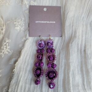 Anthropologie Crochet Beaded Statement Earrings Dangle Boho Deadstock